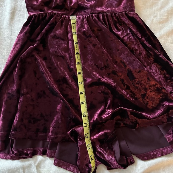 UO Maroon Velvet Romper- Kimchi Blue Vanessa Crushed Velvet Fit + Flare Romper - Picture 12 of 13
